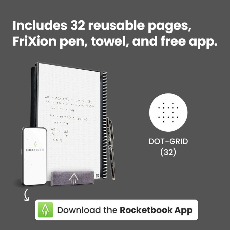 Rocketbook Core Reusable Spiral Notebook, Letter Size 8.5x11, Gray - Dotted Pages, App-Connected, Erasable, Durable Cover, Ideal for School, Work, and Creative Projects - Image 4